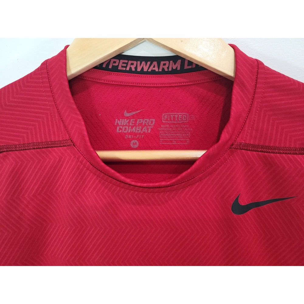 Nike Pro Combat Hyperwarm Fitted Red Long Sleeve Athletic Shirt Men's Medium - Picture 3 of 6